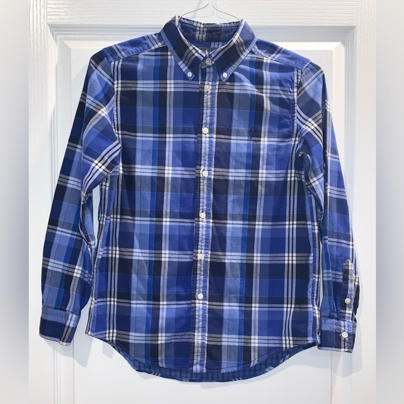 POLO Ralph Lauren blue plaid dress shirt BOYS size 14 16 14/16 - Picture 3 of 10